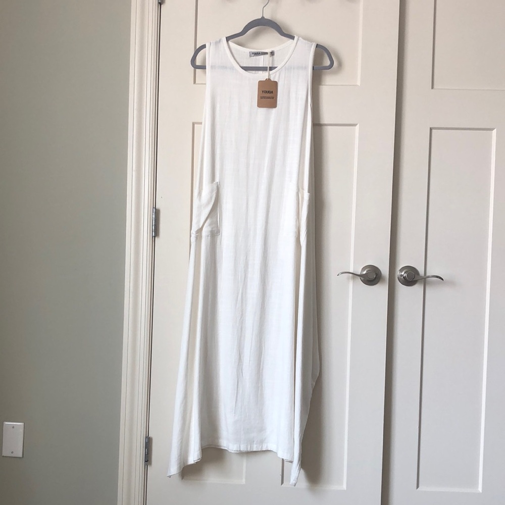 White Linen Sleeveless Maxi Dress